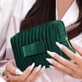 thumbnail image 1 of Embroidered Velvet Cosmetic Bag with High Quality Zipper, Portable Makeup Organizer for Travel Essentials, Soft Storage Pouch with Striped Design, 1 of 6