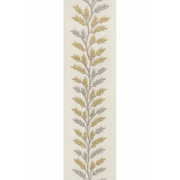 Embroidered Vine Leaf Curtain Trim: Gold Grey, 9cm Wide