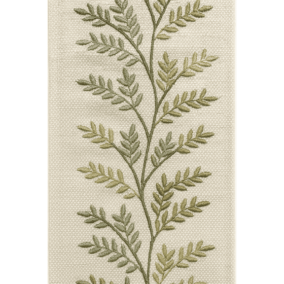 Embroidered Vine Leaf Curtain Trim: Green or Gold Grey, 9cm Wide