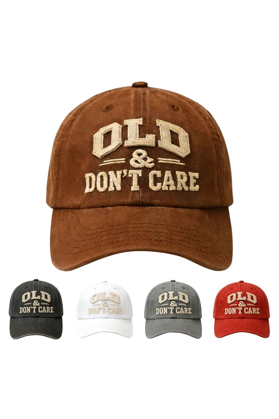 Embroidered Washed Cotton Baseball Cap Funny Old & Don't Care Hat Retirement Gift For Men Dad