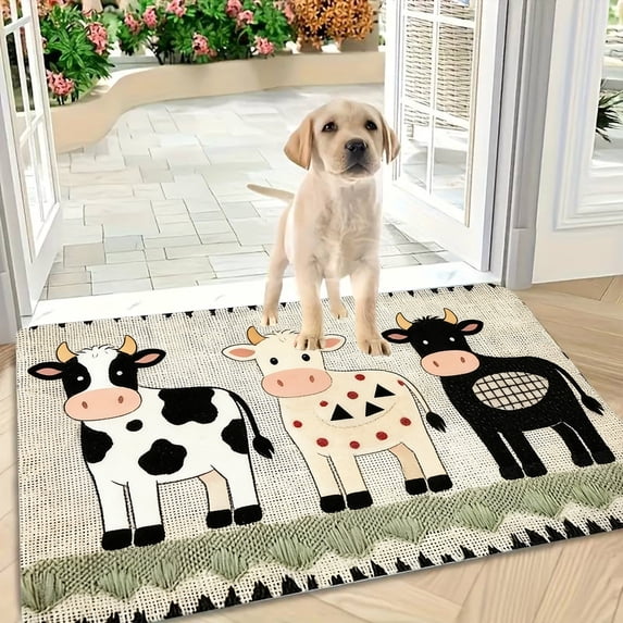 Embroidered Welcome Door Mat, Rubber Back Lamb Rabbit Pattern Door Rug, Non Slip Indoor Outdoor Front Door Mat, Decorative Rug for Entryway Kitchen Bathroom and Porch
