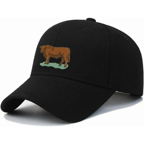 Embroidered Western Farm Animal Cattle Brown Red Angus Bull Baseball Cap for Men Women