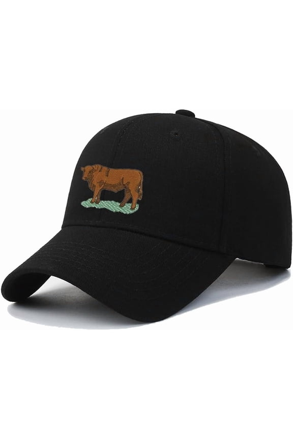 Embroidered Western Farm Animal Cattle Brown Red Angus Bull Baseball Cap for Men Women