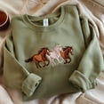 thumbnail image 1 of Embroidered Western Horses Sweatshirt, Trendy Animal Gift, 1 of 5