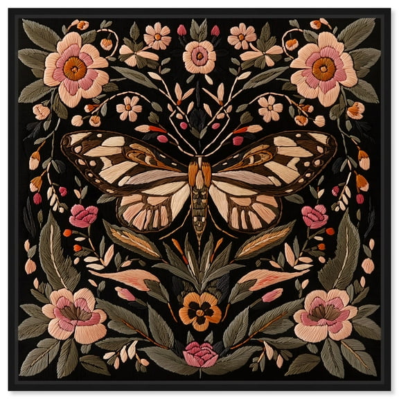 Embroidered Whimsy Canvas Folk Art Prints by Art Remedy, Black Frame, 12" x 12"