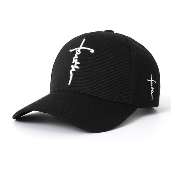 Embroidered White Cross on Black Baseball Cap - Christian Adjustable Snapback Hat for Men & Women - Structured Dad Hat with Jesus Faith Design