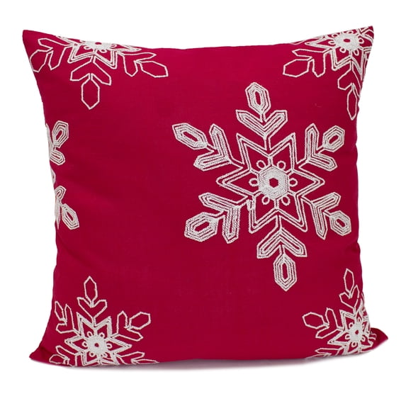 Embroidered White Snowflake Holiday Christmas Red Filled Throw Pillow (18"x18" Pillow Case+Insert)