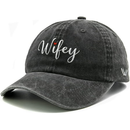 Embroidered Wifey Hat, Vintage Washed Adjustable Denim Baseball Cap for Women