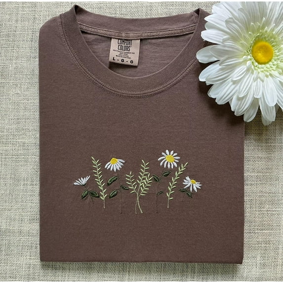 Embroidered Wildflower T-Shirt Botanical Tee Floral Shirt Gift For Mom