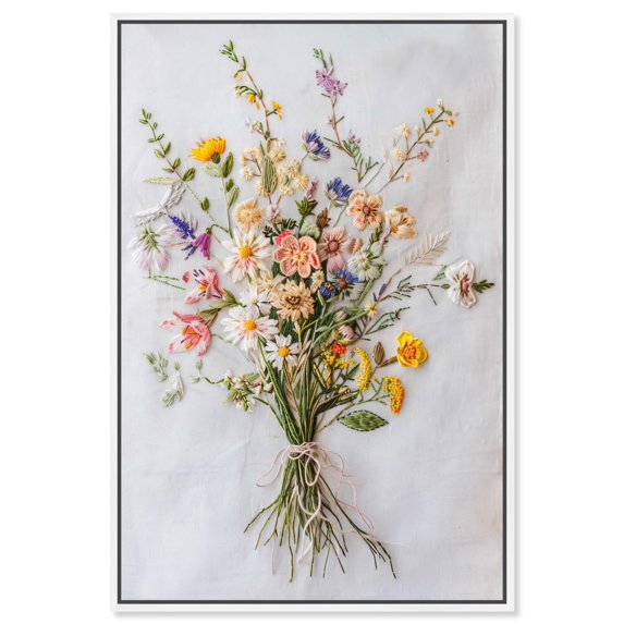 Embroidered Wildflowers Canvas Classic Cottage Art by Art Remedy, White Frame, 30" x 45"