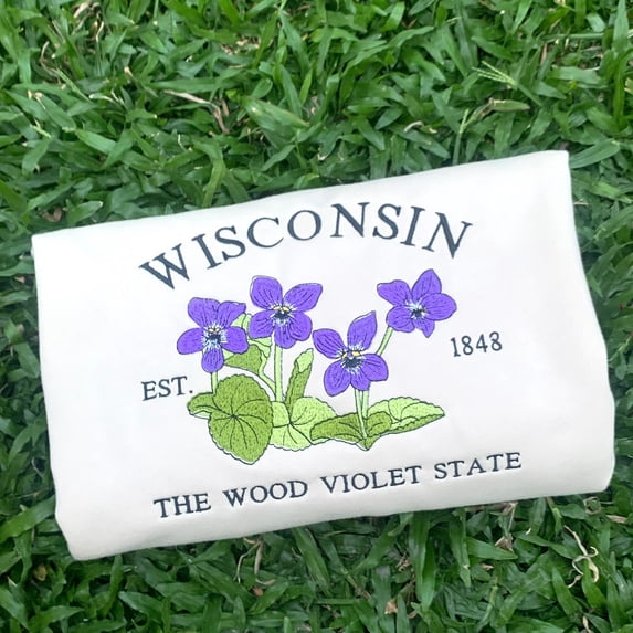 Embroidered Wisconsin Wood Violet State Sweatshirt