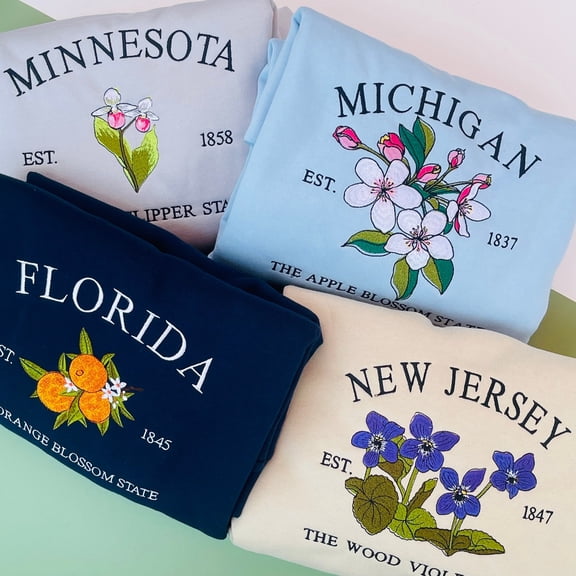 Embroidered Wisconsin Wood Violet State Sweatshirt