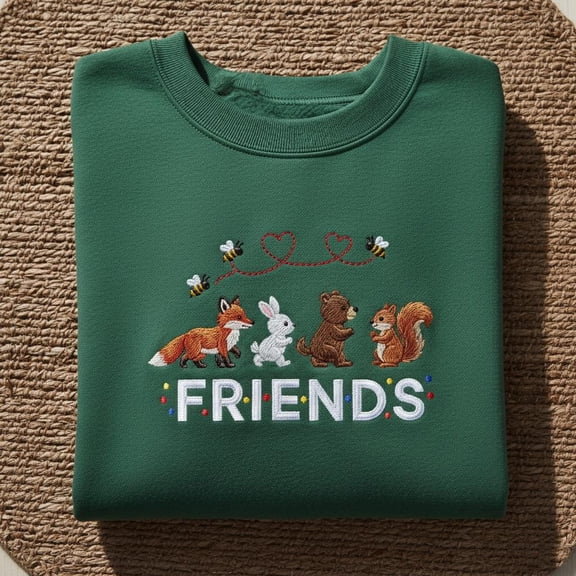 Embroidered Woodland Friends Sweatshirt, Cute Animal Crewneck, Fox Bear Squirrel Rabbit Top, Best Friend Gift