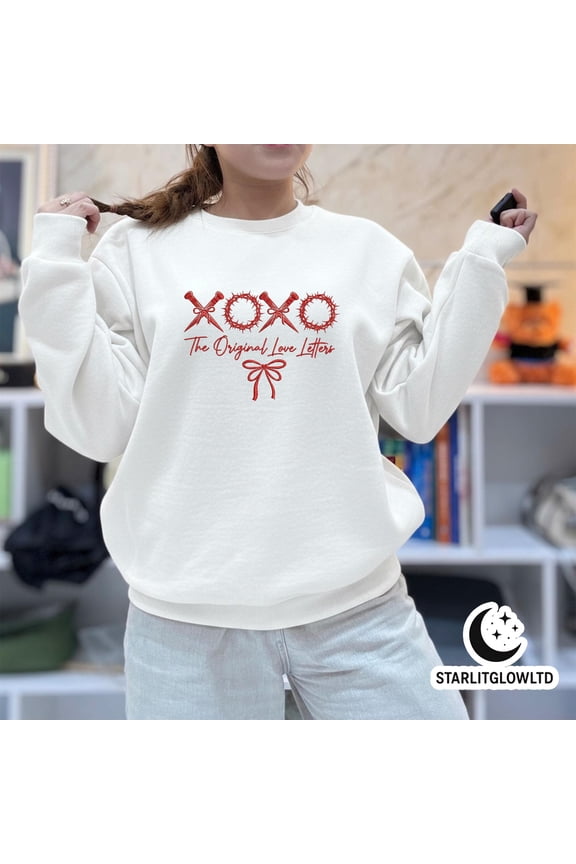Embroidered XOXO The Original Love Letters Shirt, Love Sweater, Valentine Bow Png T-Shirt, Valentine Faith Hoodie
