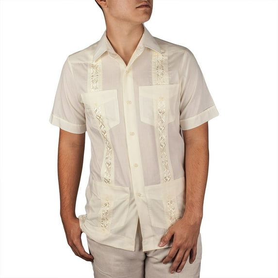 Embroidered cotton blend guayabera. SIZE:2X COLOR:IV