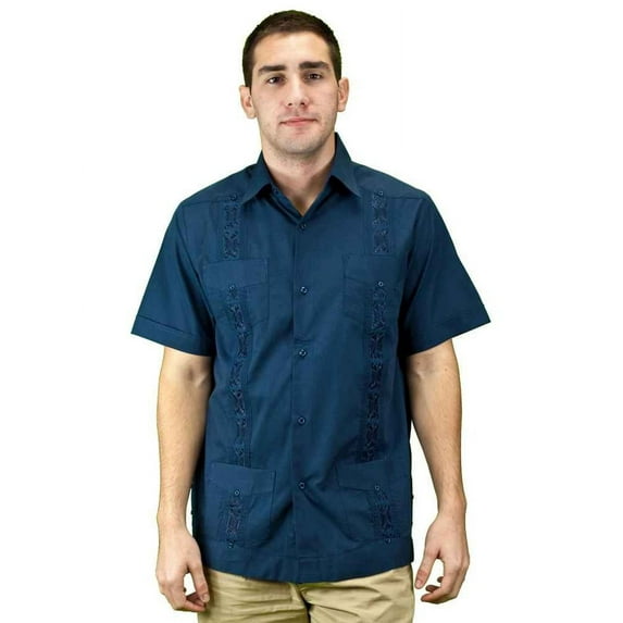 Embroidered cotton blend guayabera. SIZE:2X COLOR:NV