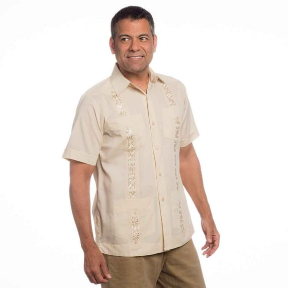 Embroidered cotton blend guayabera. SIZE:L COLOR:BG