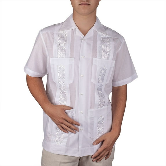 Embroidered cotton blend guayabera. SIZE:M COLOR:WH