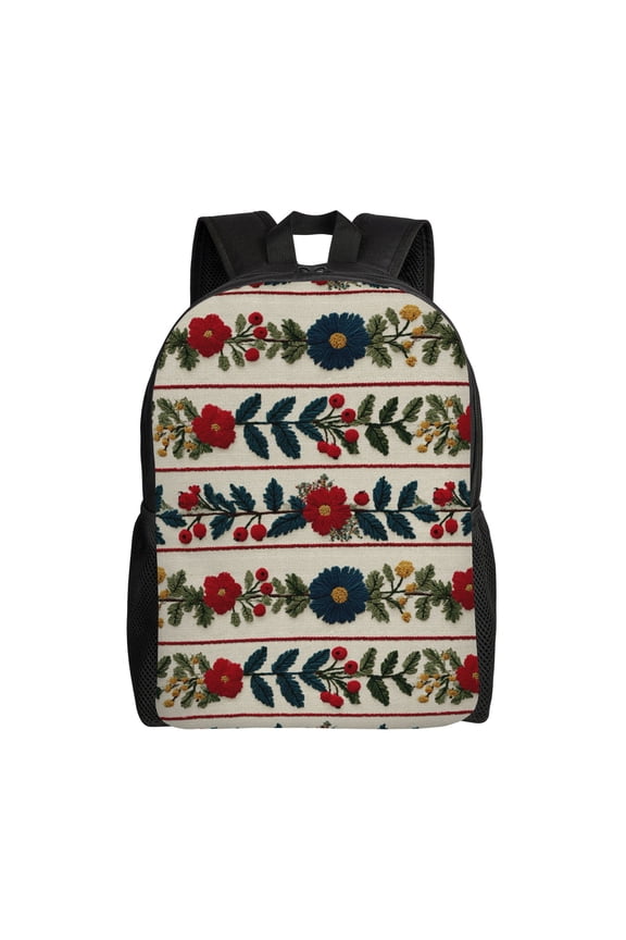 Embroidered floral pattern Backpack with 15 Inch Laptop Compartment,Water-Resistant Daypack, Large Capacity Backpack with Adjustable Breathable Shoulder Straps for Daily Use Travel Gym