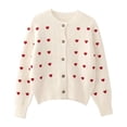 thumbnail image 1 of Embroidered heart-shaped knitted cardigan sweater for women V-neck single-breasted knitted sweater top autumn and winter women's coat jacket-Beige-L, 1 of 6