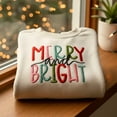 thumbnail image 1 of Embroideried Merry and Bright Sweatshirt | Colorful Holiday Lettering Stitch Sweater, 1 of 7