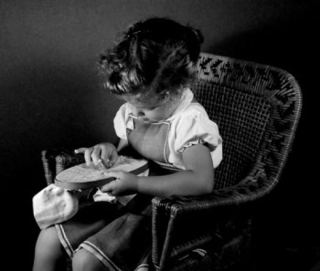 Embroidering girl sitting Canvas Art - (24 x 36)