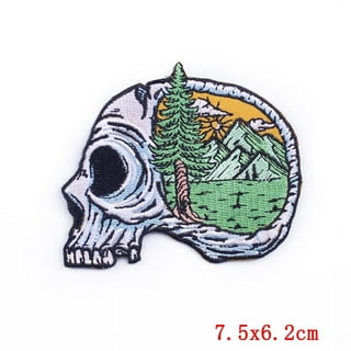 Large Embroidered Skull With Scissors Applique Patch, Skully and Scissors,  Gothic Patch, Running With Scissors, Iron On, Sew On, Skeleton 