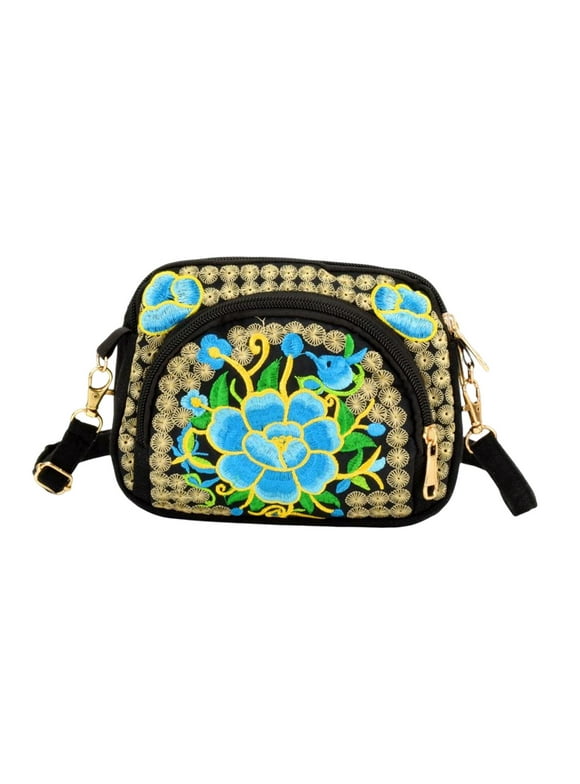 Embroidery Bag Casual Bag Cellphone Pouch Purse Stylish Handmade Embroidery Crossbody Bag Ethnic Shoulder Bag for Dating Vacation Shopping Blue