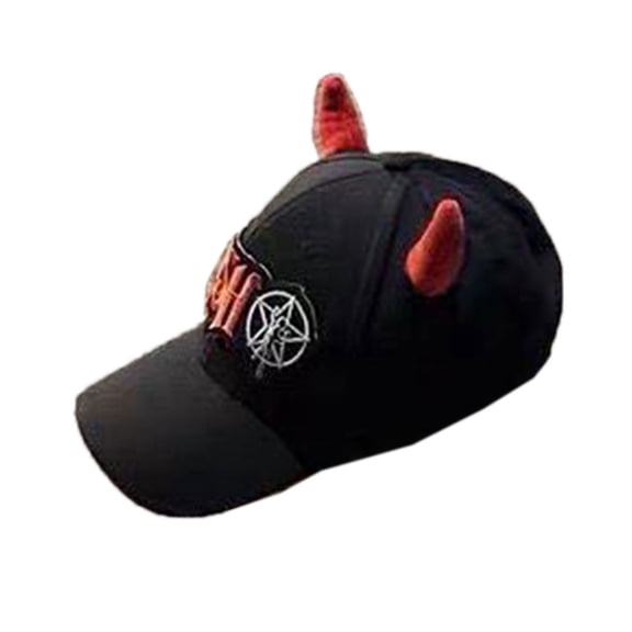 Embroidery Baseball Hat for Women Men with Devil Horn Subculture Autumn Long Brims Dancing Hat Stage Show Accessories
