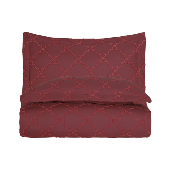 Embroidery Bedspread Luxury Linen Quilt King Size Set, Microfiber Soft Decoration for Master and Guest Bedroom Decorative 3 Piece Bed Cover Blanket Set with 2 Pillowcases Oversize, Red, by Ambesonne