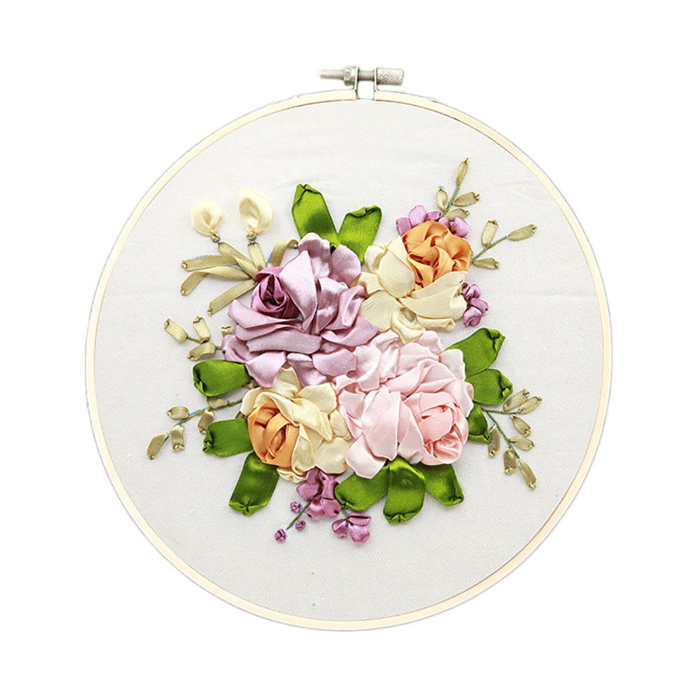 Embroidery Beginner Kit DIY Floral Silk Ribbon Cross Stitch Stamped 3D ...