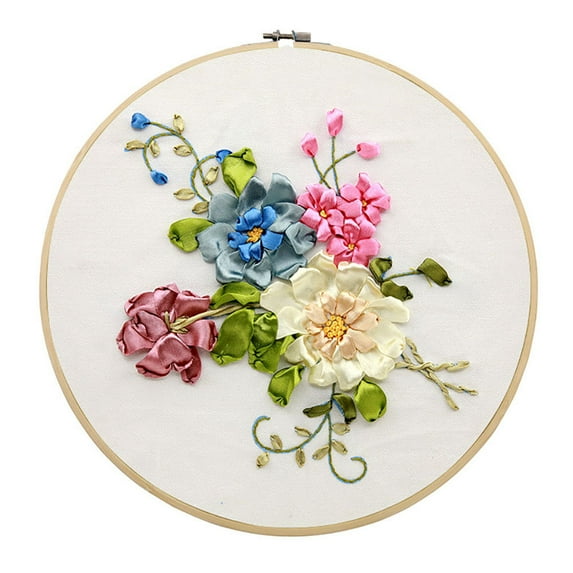Embroidery Beginner Kit DIY Floral Silk Ribbon Embroidery Beginner Kit Cross Stitch Stamped 3D Embroidery Kit