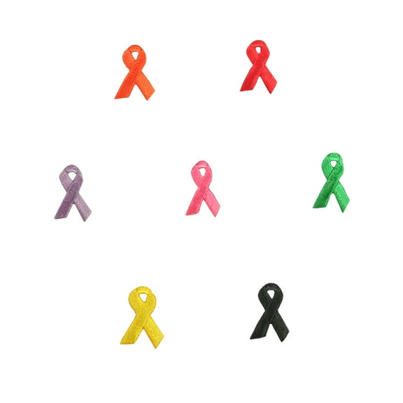 Embroidery Cancer Awareness Ribbon Self Adhesive Iron-On Sticker Patch (2 Pcs)