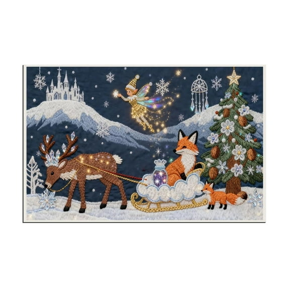 Embroidery Christmas Outdoor Rugs Christmas Decor Doormat, Cozy Holiday Welcome Mats, Outdoor Covered Area Carpet Mats, Santa & Sled Design, Farmhouse Entryway Doormat