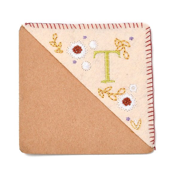 Embroidery Corner Bookmarks Personalized Hand Embroidered Bookmark Flower Felt Triangle Corner Page Marker Square Letter.T 95x95mm