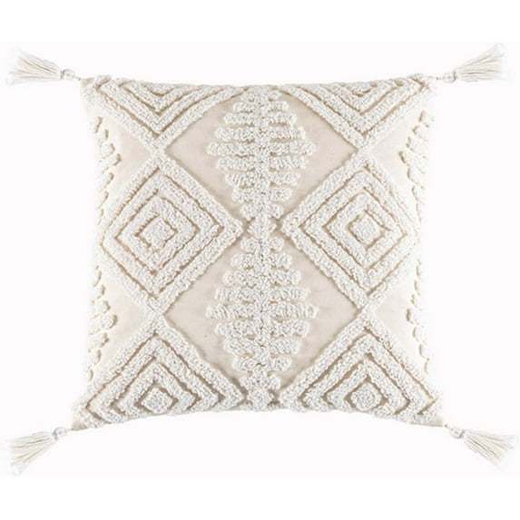 Embroidery Cotton Decorative Throw Pillow Cover Boho Geometric Pattern Cushion Cover for Couch Sofa Bed 18"x18"