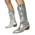 thumbnail image 1 of Embroidery Cowboy Boots for Women Strappy Riding Mid Calf Boots Country Concert Cowgirl Boots, 1 of 7