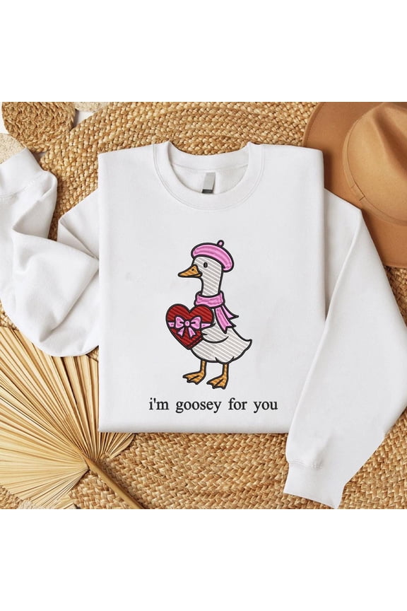 Embroidery Design : Goosey For You Valentine Embroidery, Coquette Valentine Goose Embroidery, Be Mine Embroidery, XoXo Embroidery .