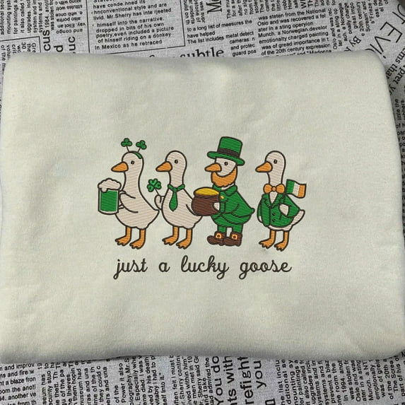 Embroidery Design : St Patrick's Day Goose Embroidery Happy Saint Patrick's Day Just A Lucky Goose Irish St Patricks Design, Goose .