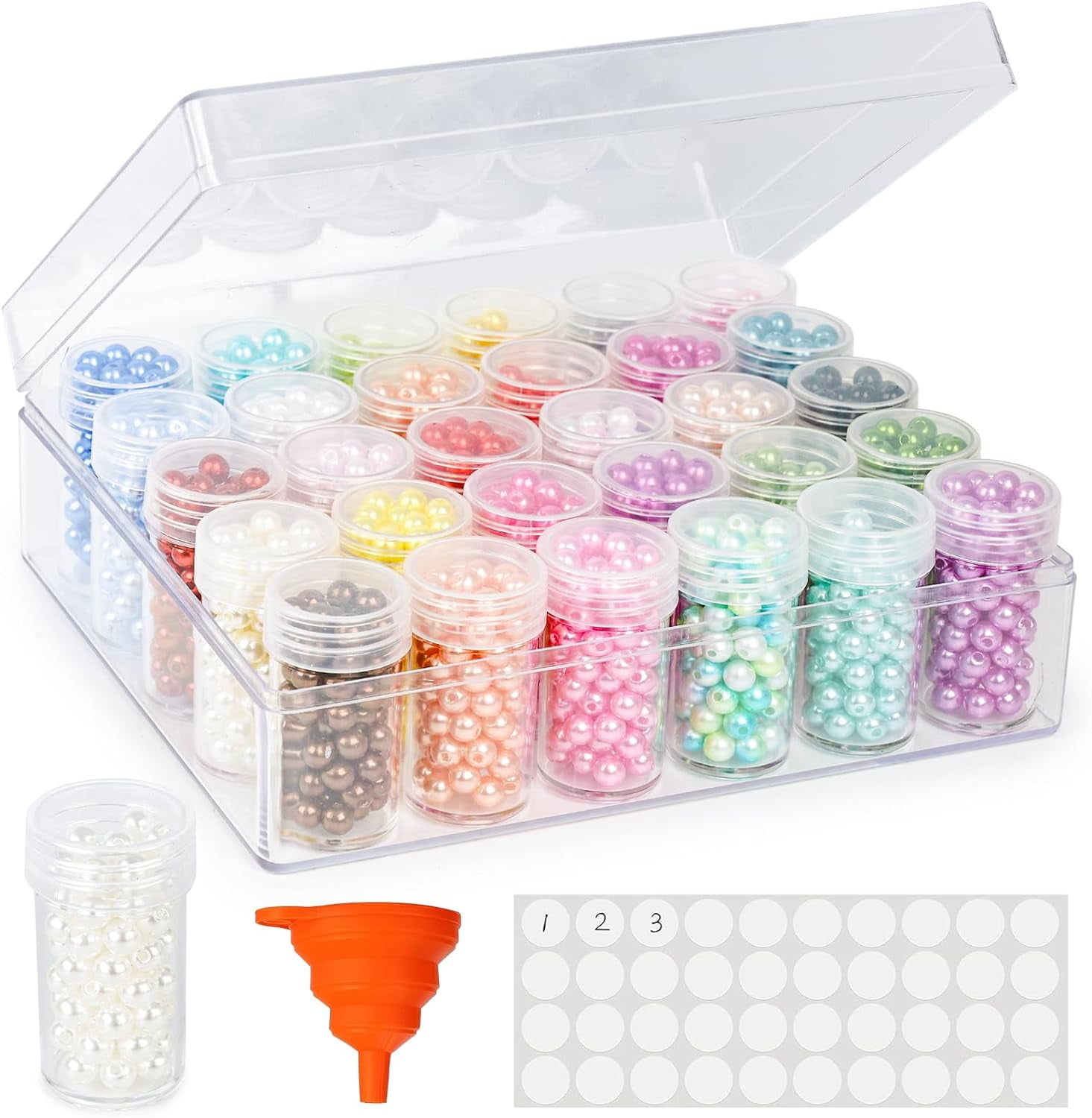 Embroidery Diamond Storage Box, 30PCS Big Clear Plastic Bead Containers with Silicone Funnel for Jewelry Painting DIY Art Craft Rhinestones Sewing Cosmetic Nail Glitter Powder