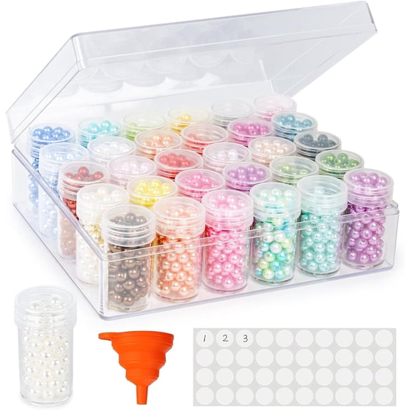 Embroidery Diamond Storage Box, 30PCS Big Clear Plastic Bead Containers with Silicone Funnel for Jewelry Painting DIY Art Craft Rhinestones Sewing Cosmetic Nail Glitter Powder