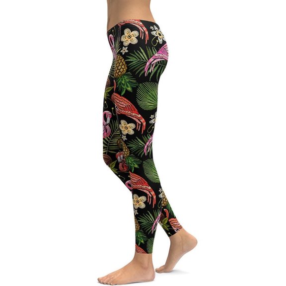 Embroidery Flamingo Leggings Size: S for Women | FIERCEPULSE
