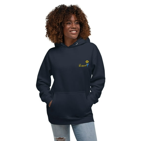 Embroidery Floral Blessed Hoodie ( Primary color:Navy Blazer; Size:XL;)