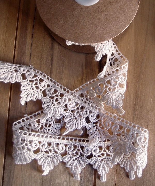 Embroidery Floral Ivory Lace Ribbon 1 5 X 5 Yards-,