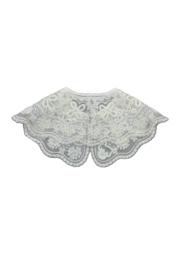 Embroidery Floral Neckline Capelet Pearl Button Shawl Detachable Fake Collar