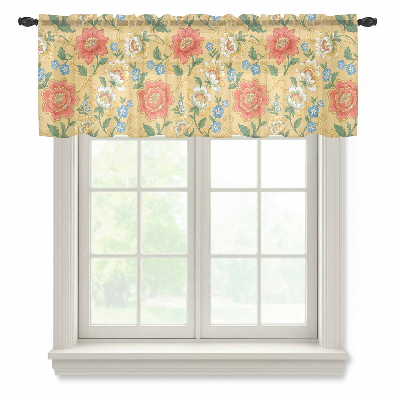 Embroidery Floral Sheer Valances for Windows, Country Oriental ...
