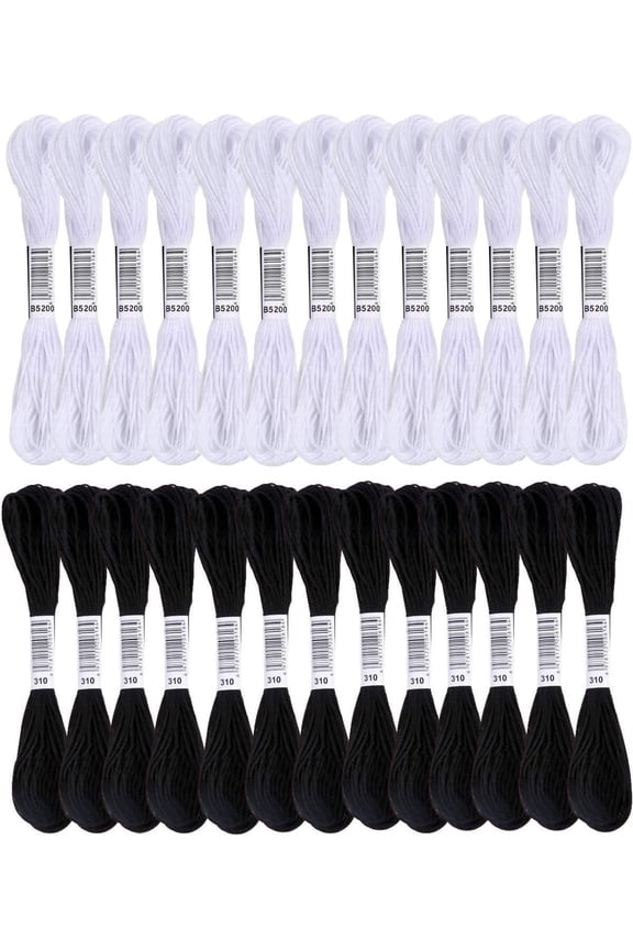 Embroidery Floss,12 Skeins White & 12 Skeins Black Embroidery Threads for Cross Stitch,Friendship Bracelets String,and DIY Art Craft