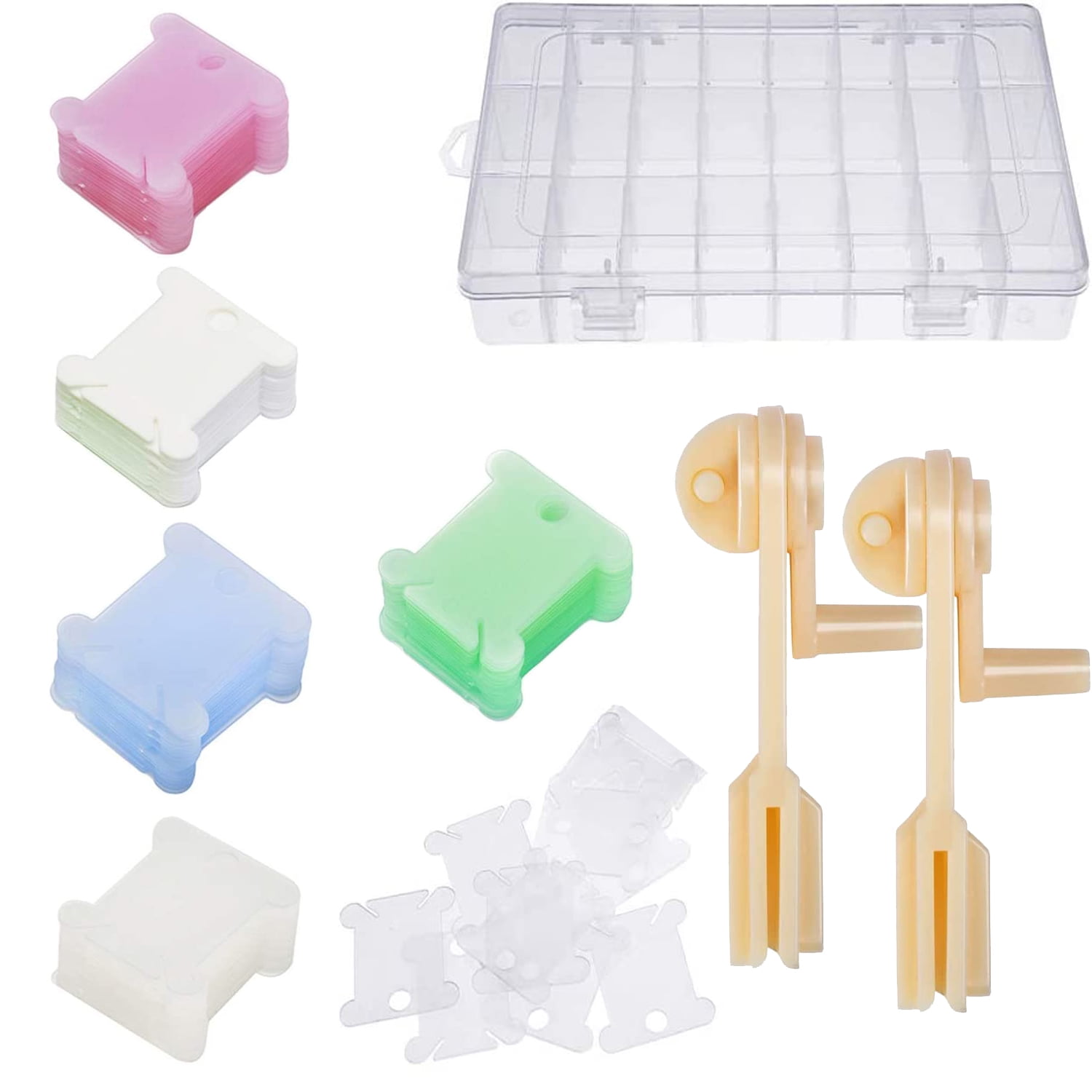 Embroidery Floss Cross Organizer Box Tools - 2Pcs Bobbin Winders, 1 Removable 36 Compartments with 250 Hard Plastic Color Floss Bobbins for Cross Stitch Craft DIY Sewing Jewelry (253pcs)