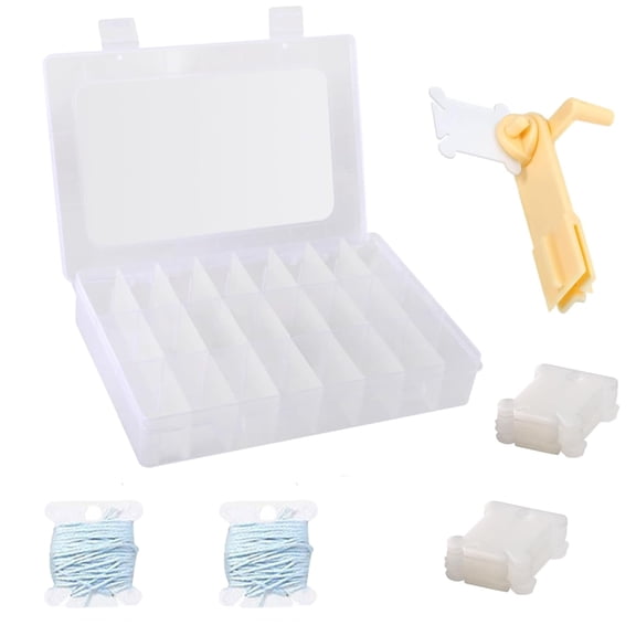 Embroidery Floss Organizer, 1 Removable 24 Compartments Cross Stitch Thread Storage Box with 100 Plastic Embroidery Floss Bobbins, 1 Floss Winder, for Craft DIY Embroidery Sewing Storage
