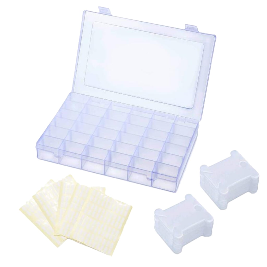 Embroidery Floss Organizer Box with Adjustable Compartments Includes 10 Floss Bobbins And 5 Sheets Stickers for Sewing Supplies Storage